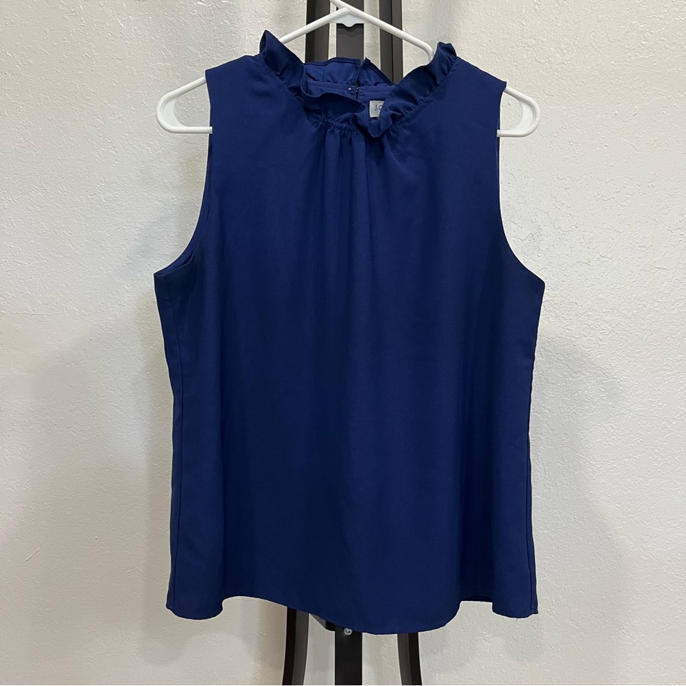 J. Crew Ruffle Neck Sleeveless Navy Blue Women's Blouse